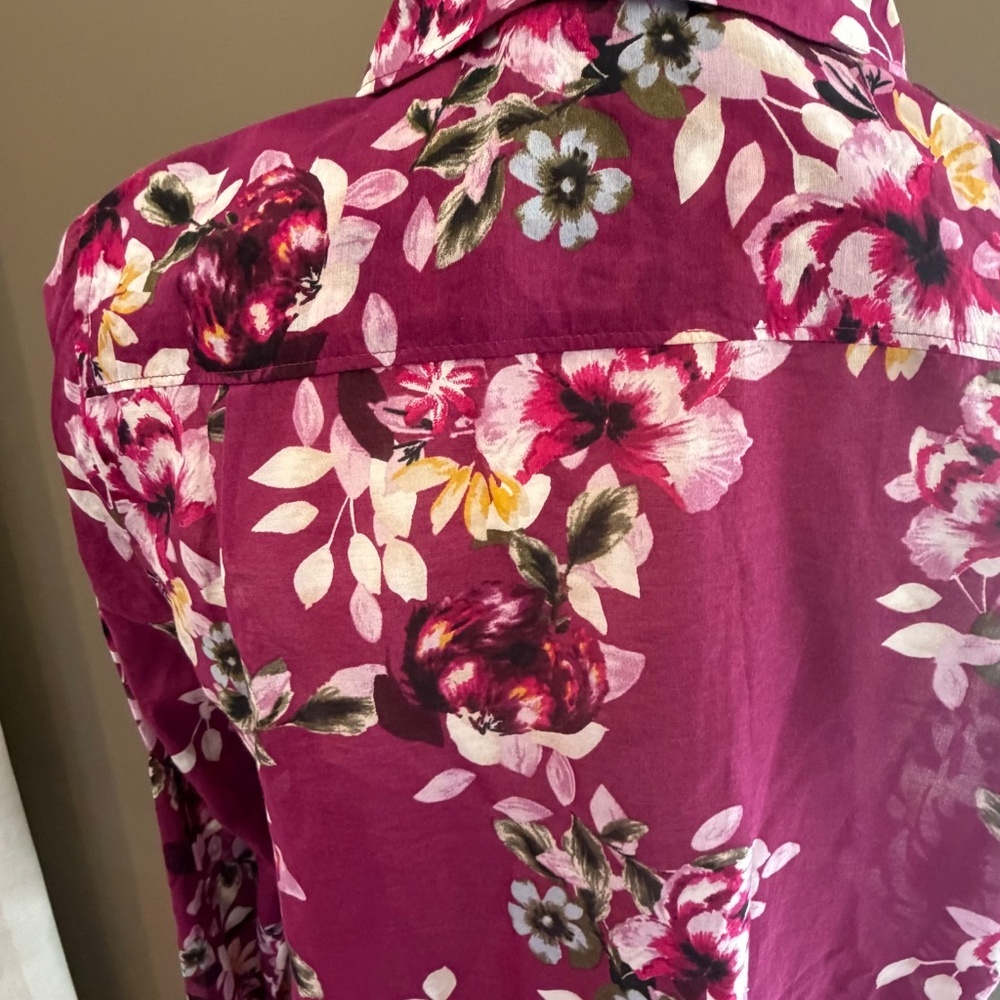 White House Black Market Purple Floral Long Sleeve Silk Blend Shirt, Size 8 - Picture 6 of 12